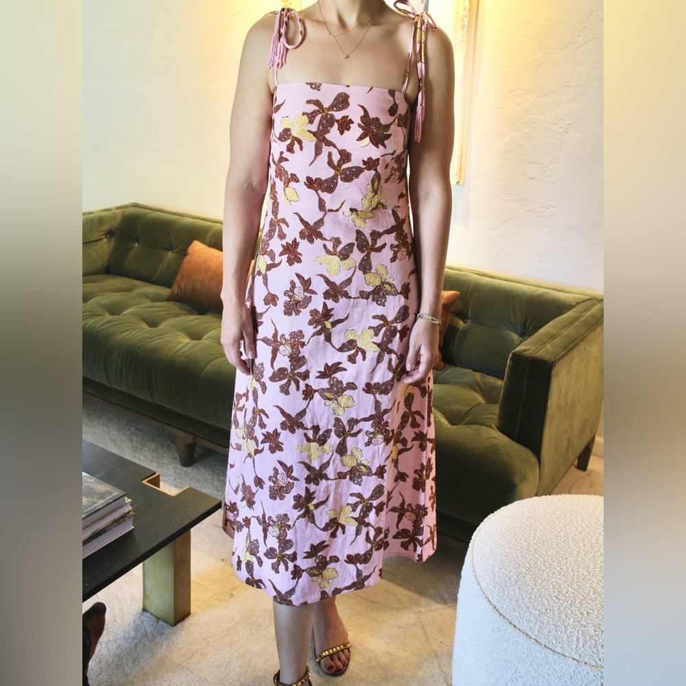 House of Harlow Orchid print linen blend midi